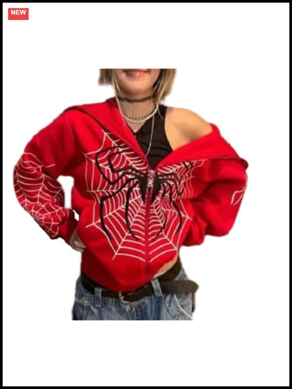 Oversized Spider Web Graphic Zip Up Hoodie Y2K E-Girl Long Sleeve Streetwear